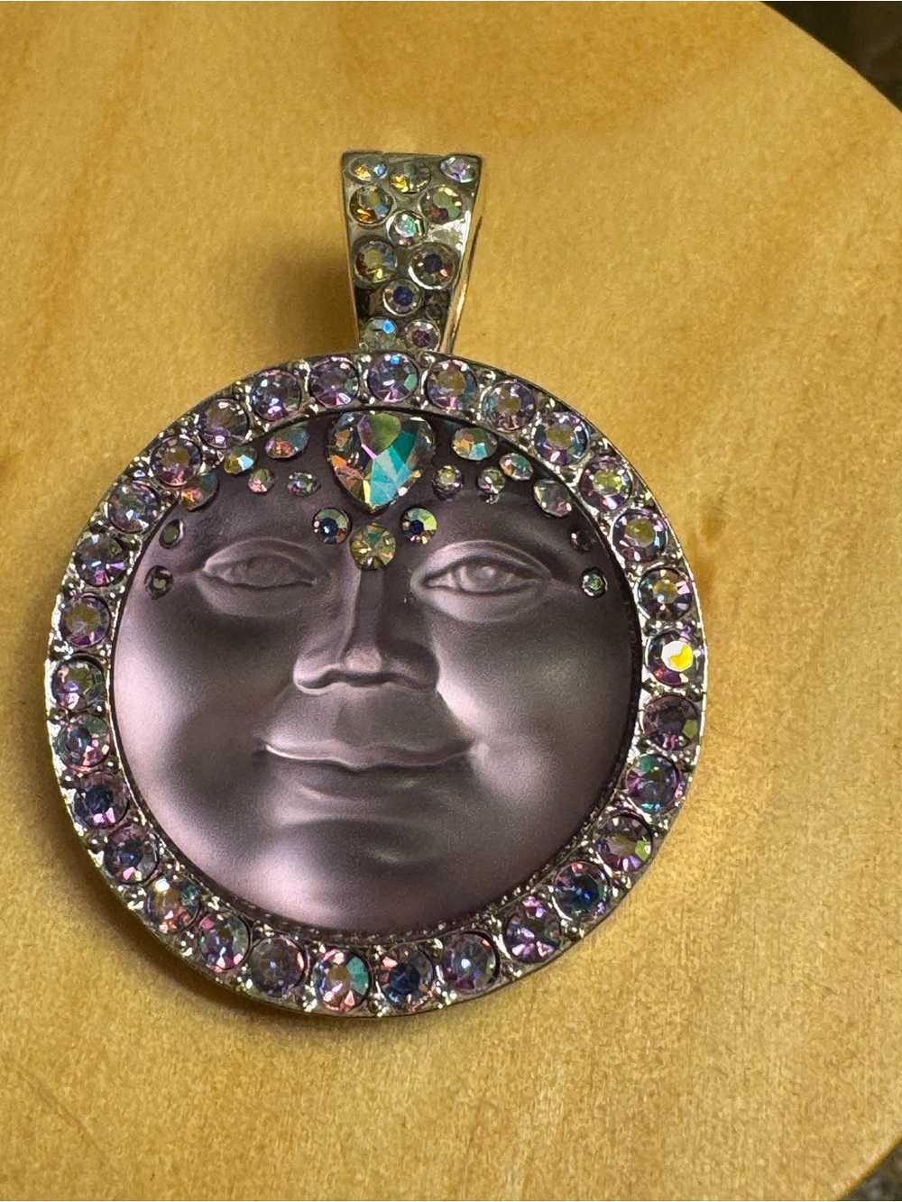 Kirks Folly Mystic Seaview Lavender Silver  Moonface Crystal Pendant Necklace -